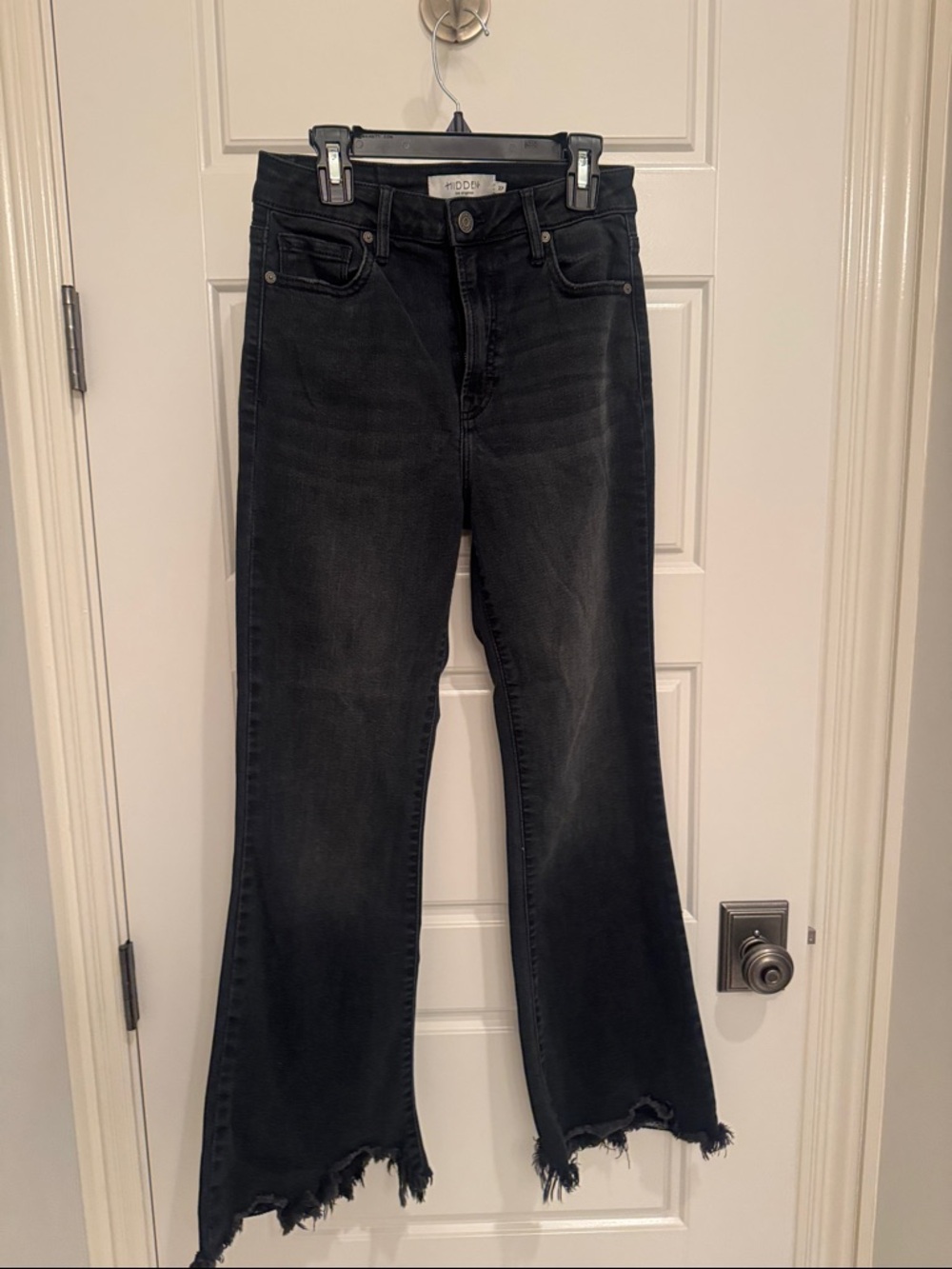 MOTHER Black High-Rise Frayed Hem Flare Jeans